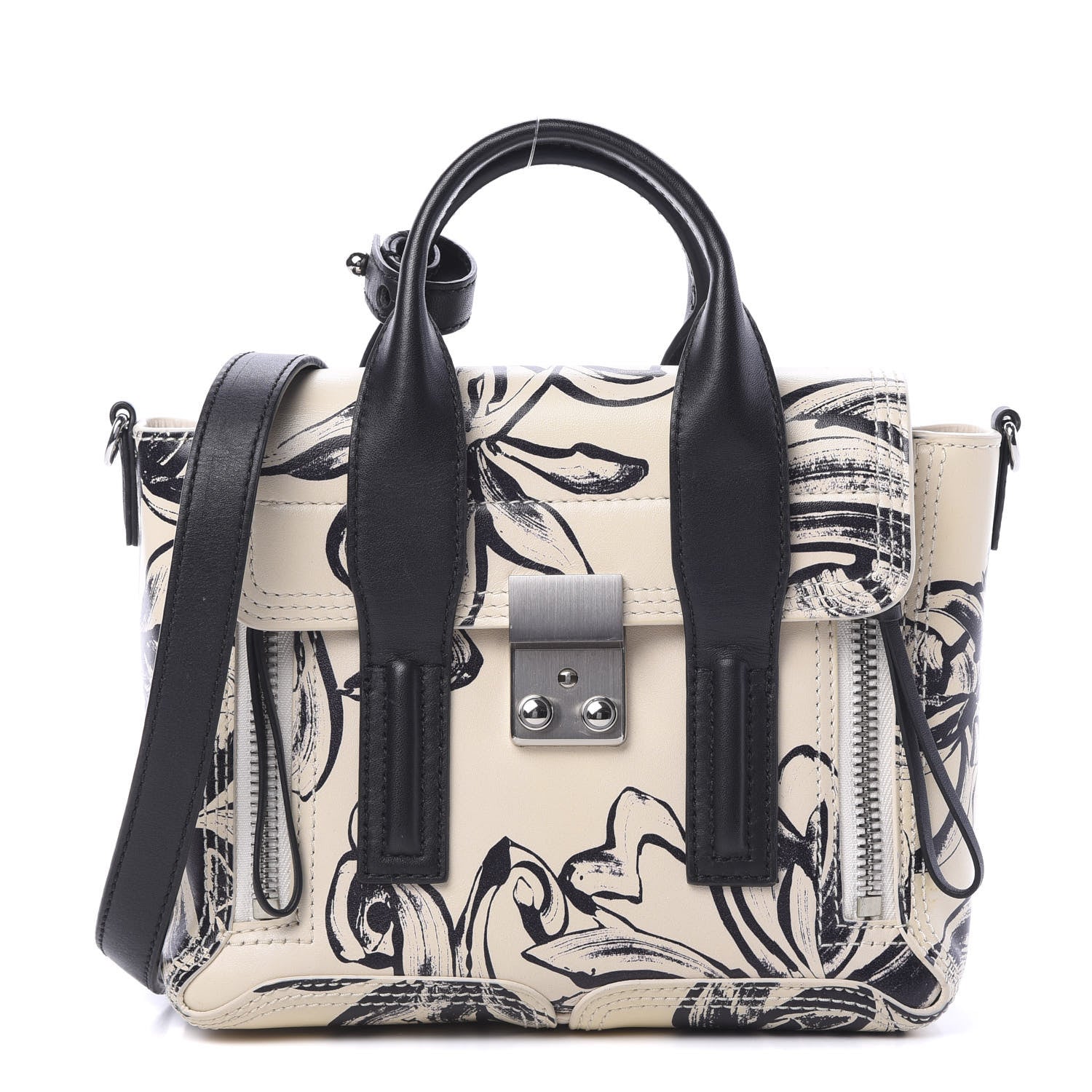 3.1 Phillip Lim 3.1 Calfskin Floral Print Mini Pashli Satchel Off White Black 1 of 10