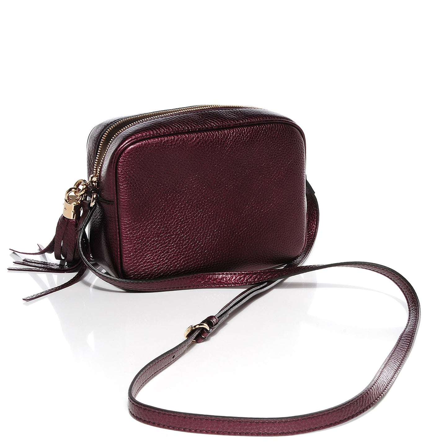 Metallic Pebbled Calfskin Small Soho Disco Bag Burgundy