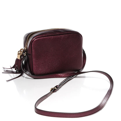 Gucci Metallic Pebbled Calfskin Small Soho Disco Bag Burgundy 3 of 9