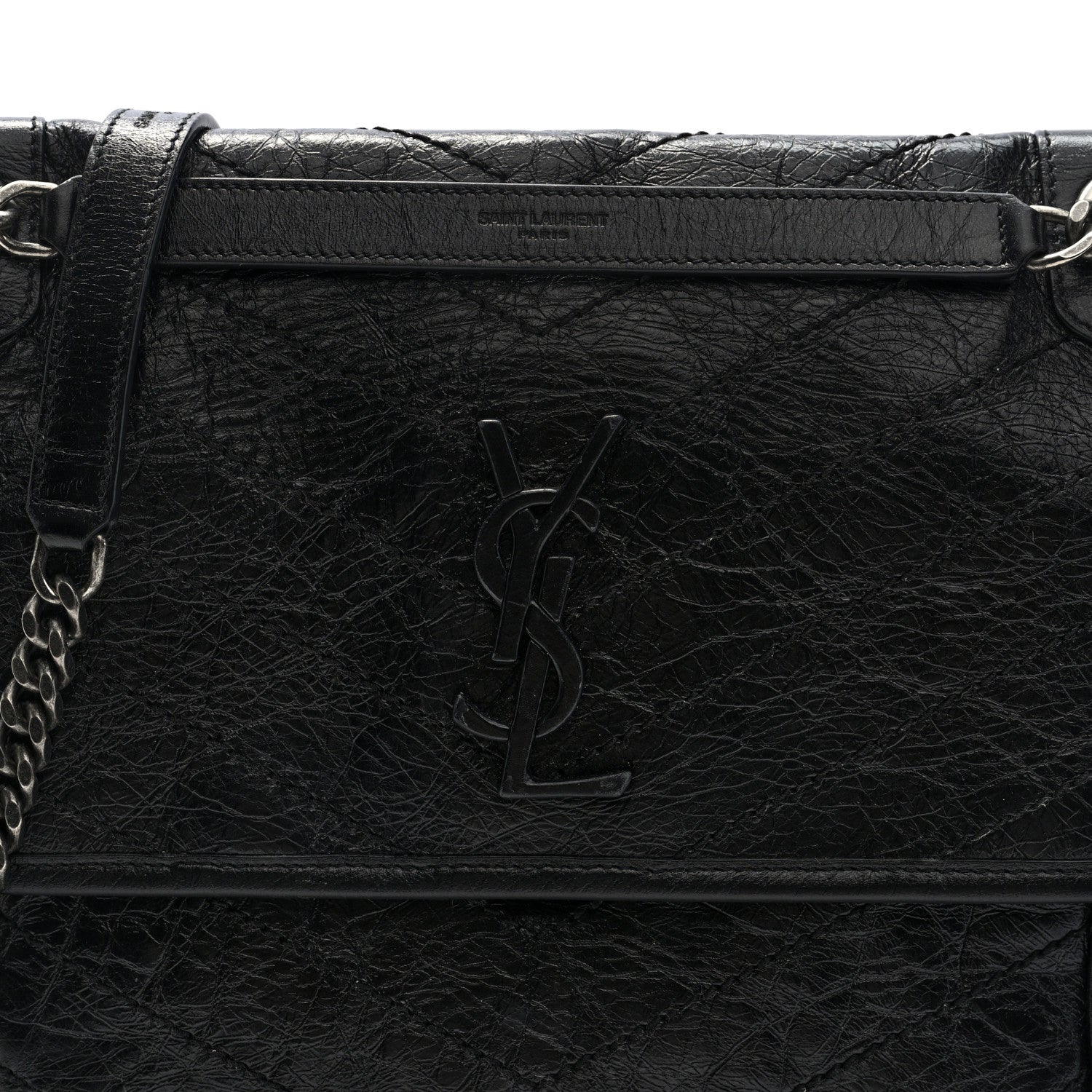 Saint Laurent Crinkled Calfskin Matelasse Monogram Medium Niki Chain Satchel Black 7 of 9