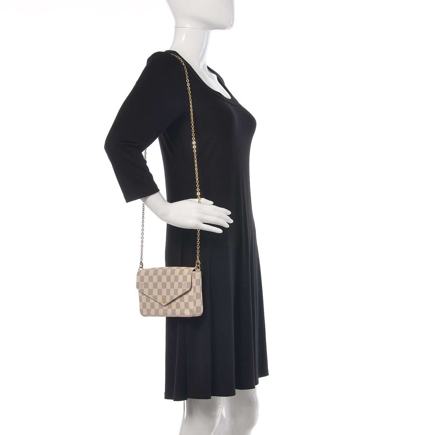 Damier Azur Pochette Felicie Chain Wallet Rose Ballerine
