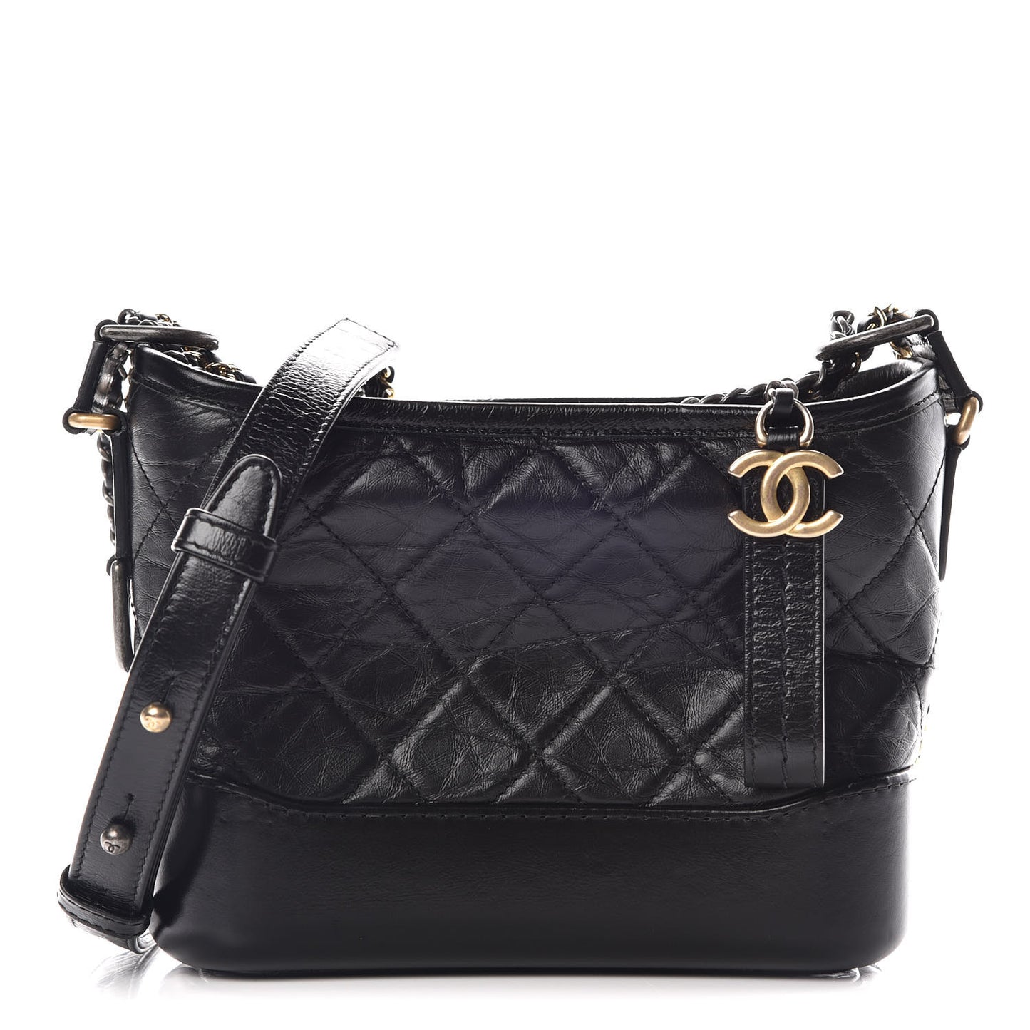 Aged Calfskin Quilted Small Gabrielle Hobo Black