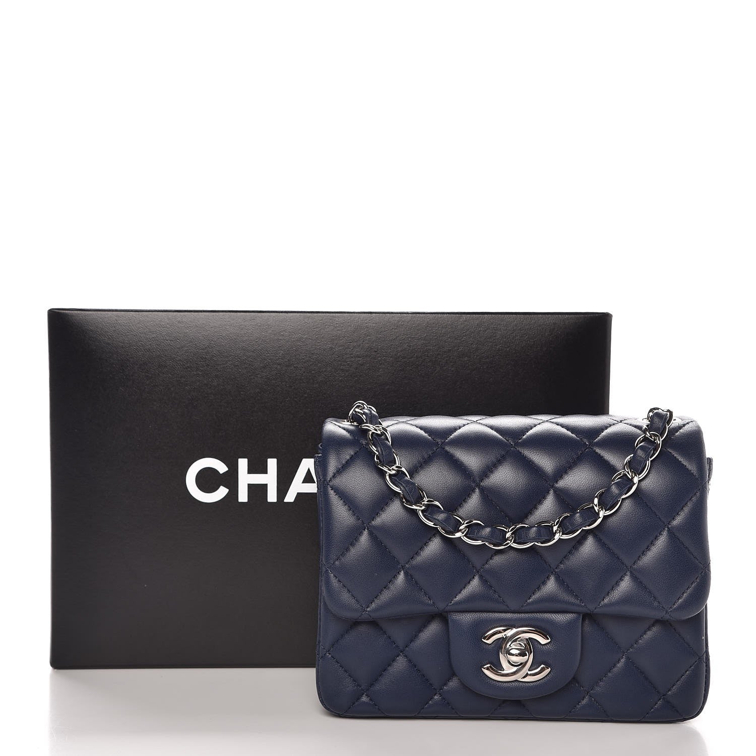 Chanel Lambskin Quilted Mini Square Flap Navy 9 of 9