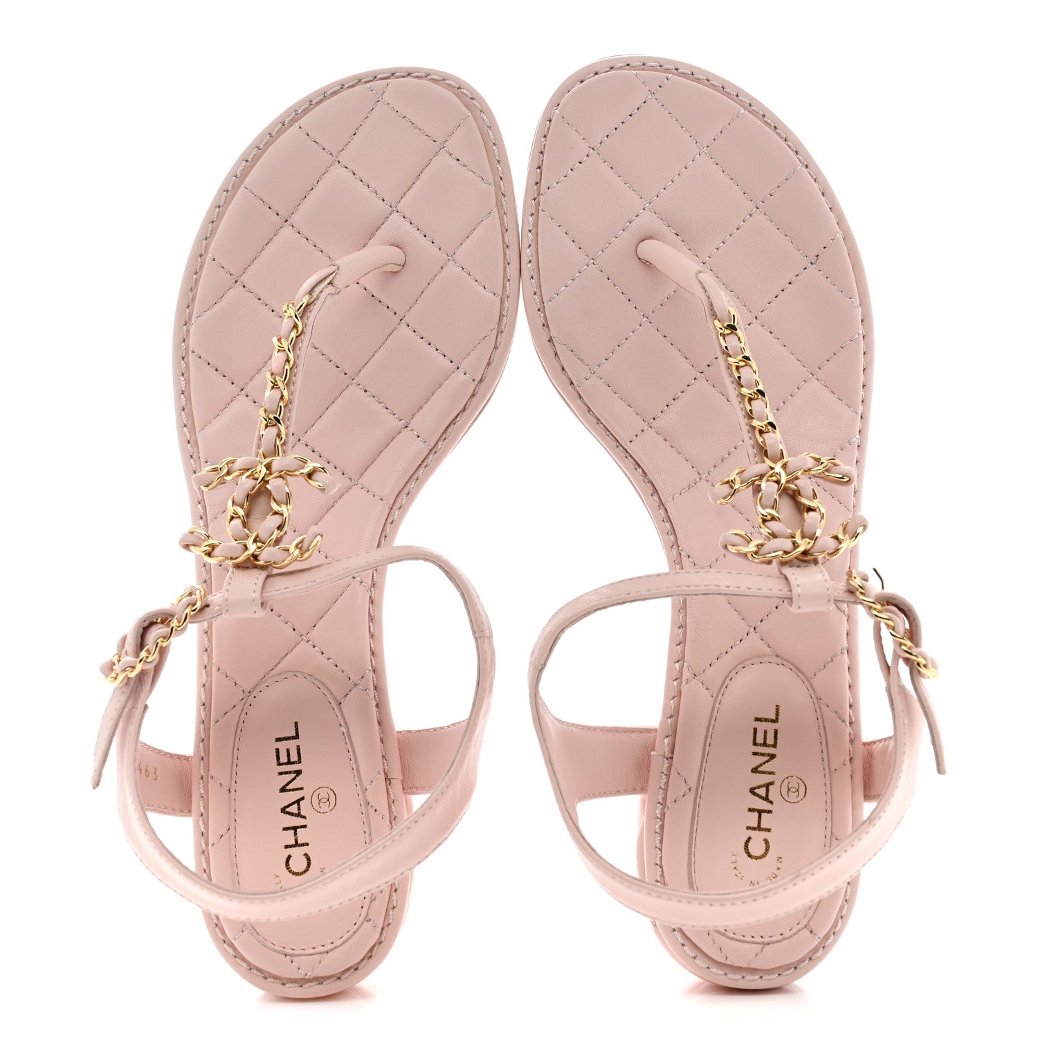 Chanel Lambskin Chain CC Logo Thong Sandals 39 Light Pink 2 of 13