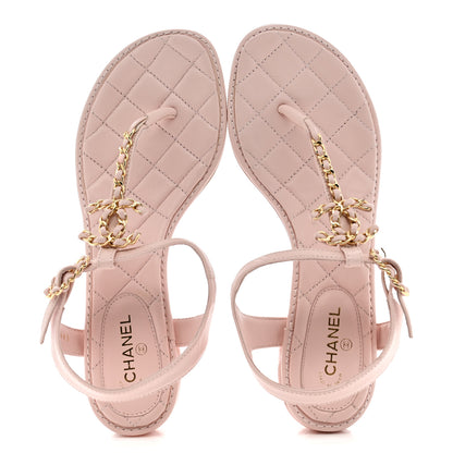 Chanel Lambskin Chain CC Logo Thong Sandals 39 Light Pink 2 of 13