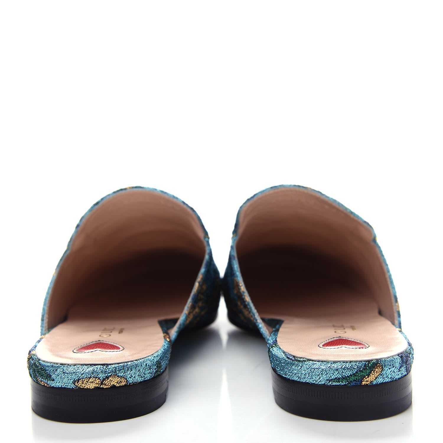 Gucci Iridescent Brocade Womens Princetown Slippers 38.5 Azure Multicolor Oro 7 of 11