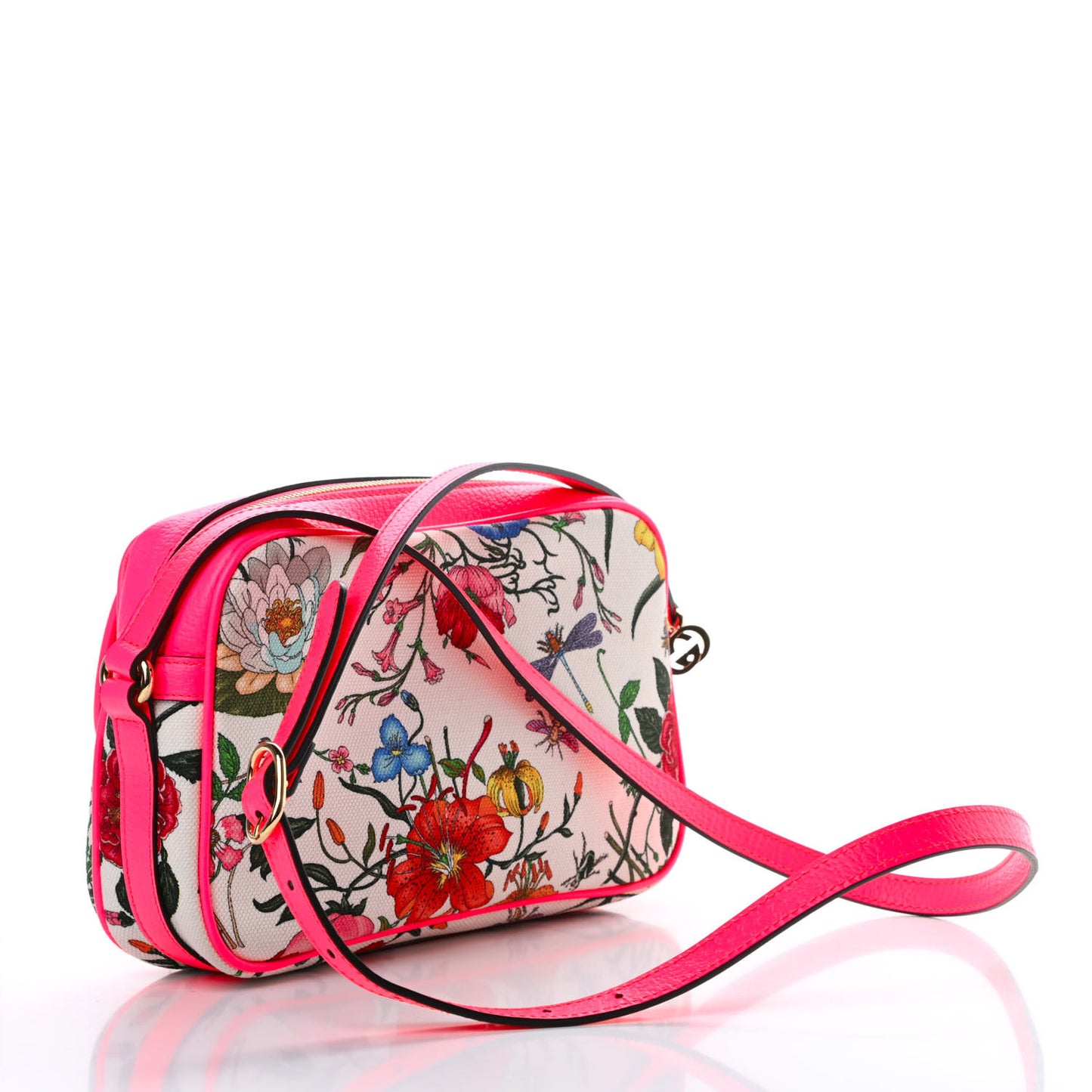Canvas Flora Floral Shoulder Bag White Fuchsia Fluo