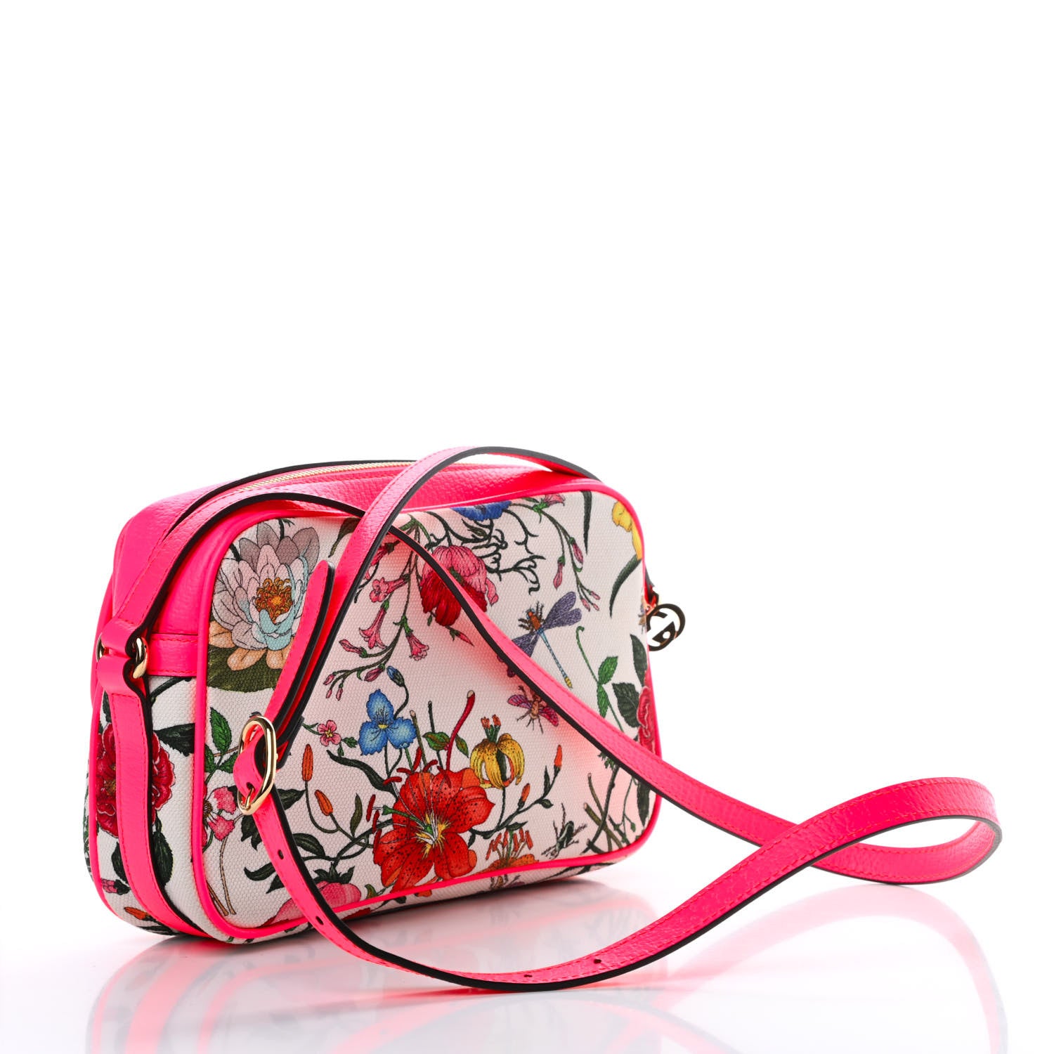 Gucci Canvas Flora Floral Shoulder Bag White Fuchsia Fluo 3 of 10