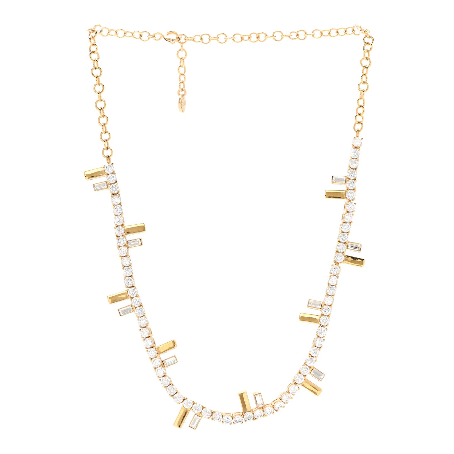 Metal Crystal Fendi First Tennis Choker Necklace Gold