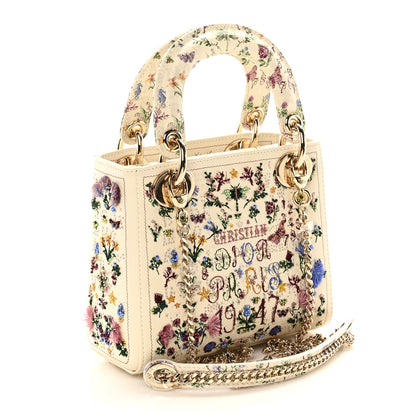 Christian Dior Calfskin Beaded Embroidered Paris 1947 Mini Lady Dior Latte Multicolor 3 of 9