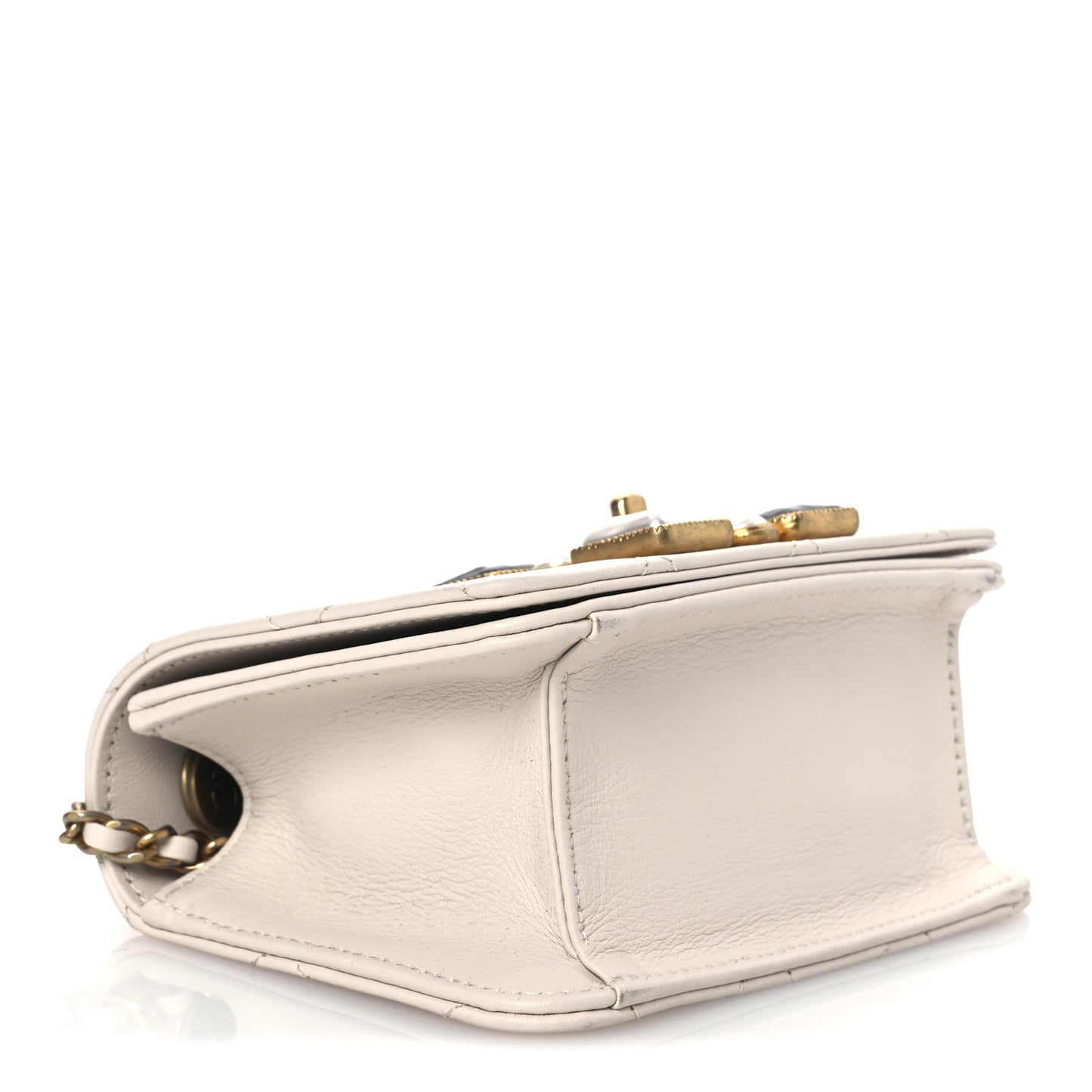 Calfskin Quilted Crystal Pearl Mini Flap Bag White