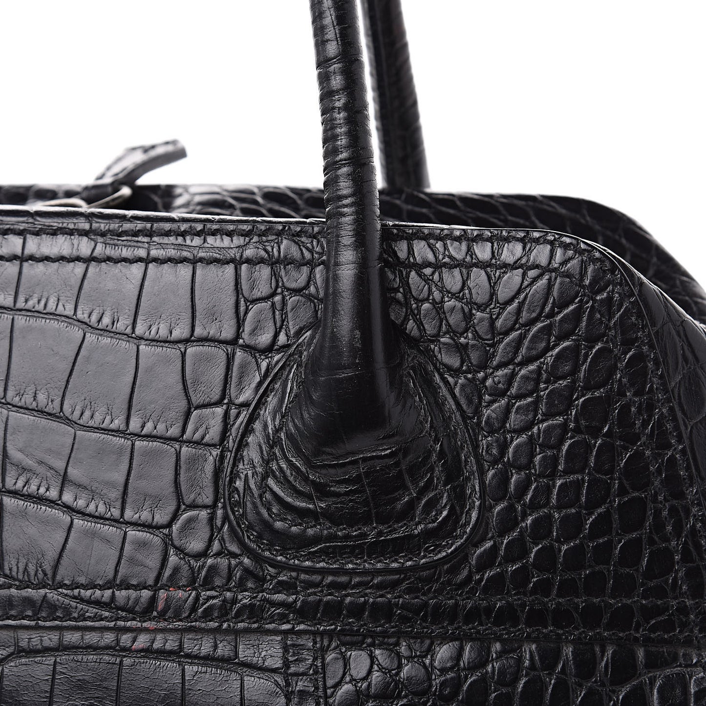 Shiny Calfskin Crocodile Embossed Tote Black