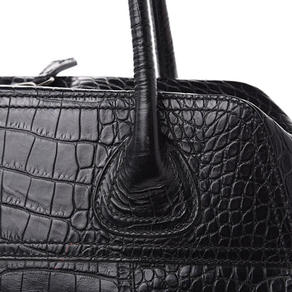 Prada Shiny Calfskin Crocodile Embossed Tote Black 13 of 17