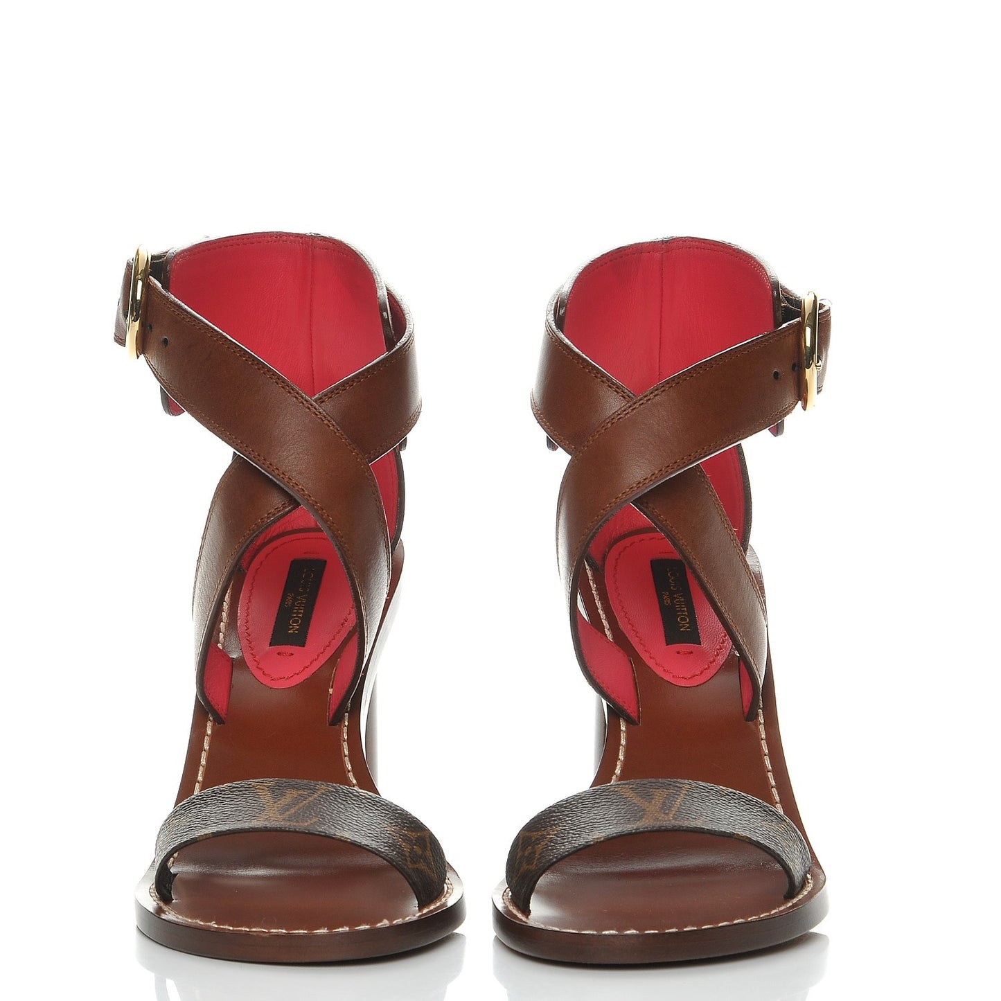 Calfskin Monogram Ocean Drive Heeled Sandals 36 Cognac
