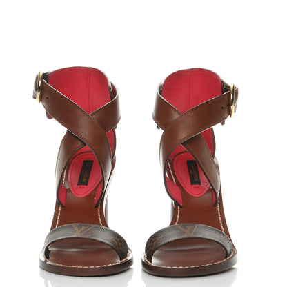 Louis Vuitton Calfskin Monogram Ocean Drive Heeled Sandals 36 Cognac 2 of 9