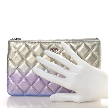 Chanel Gradient Metallic Calfskin Quilted Cosmetic Case Silver Blue Yellow Purple 2 of 9