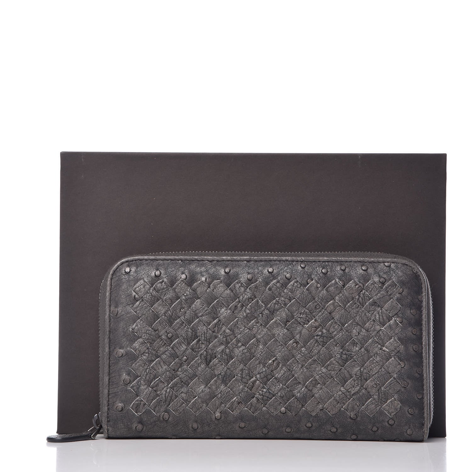 Bottega Veneta Ostrich Intrecciato Zip Around Wallet Ardoise 11 of 11