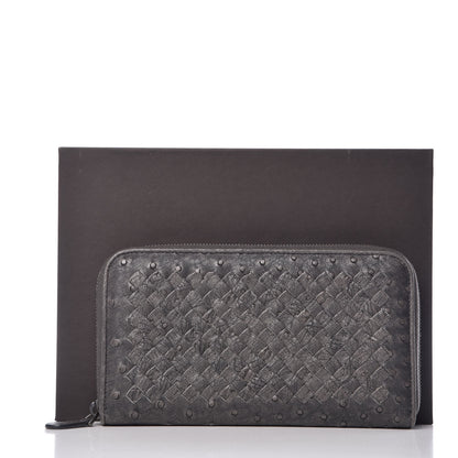 Bottega Veneta Ostrich Intrecciato Zip Around Wallet Ardoise 11 of 11