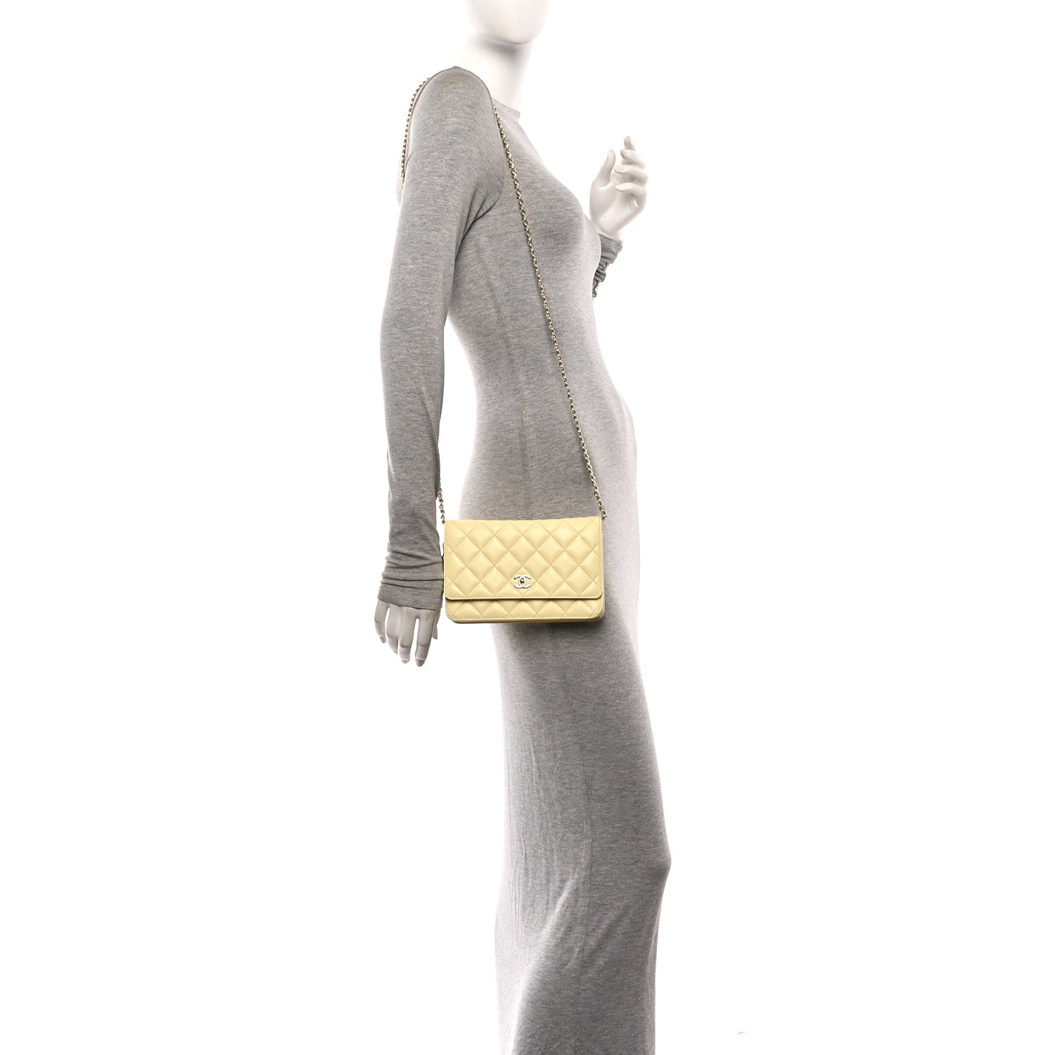 Chanel Caviar Quilted CC Turnlock Wallet On Chain WOC Light Yellow 2 of 12