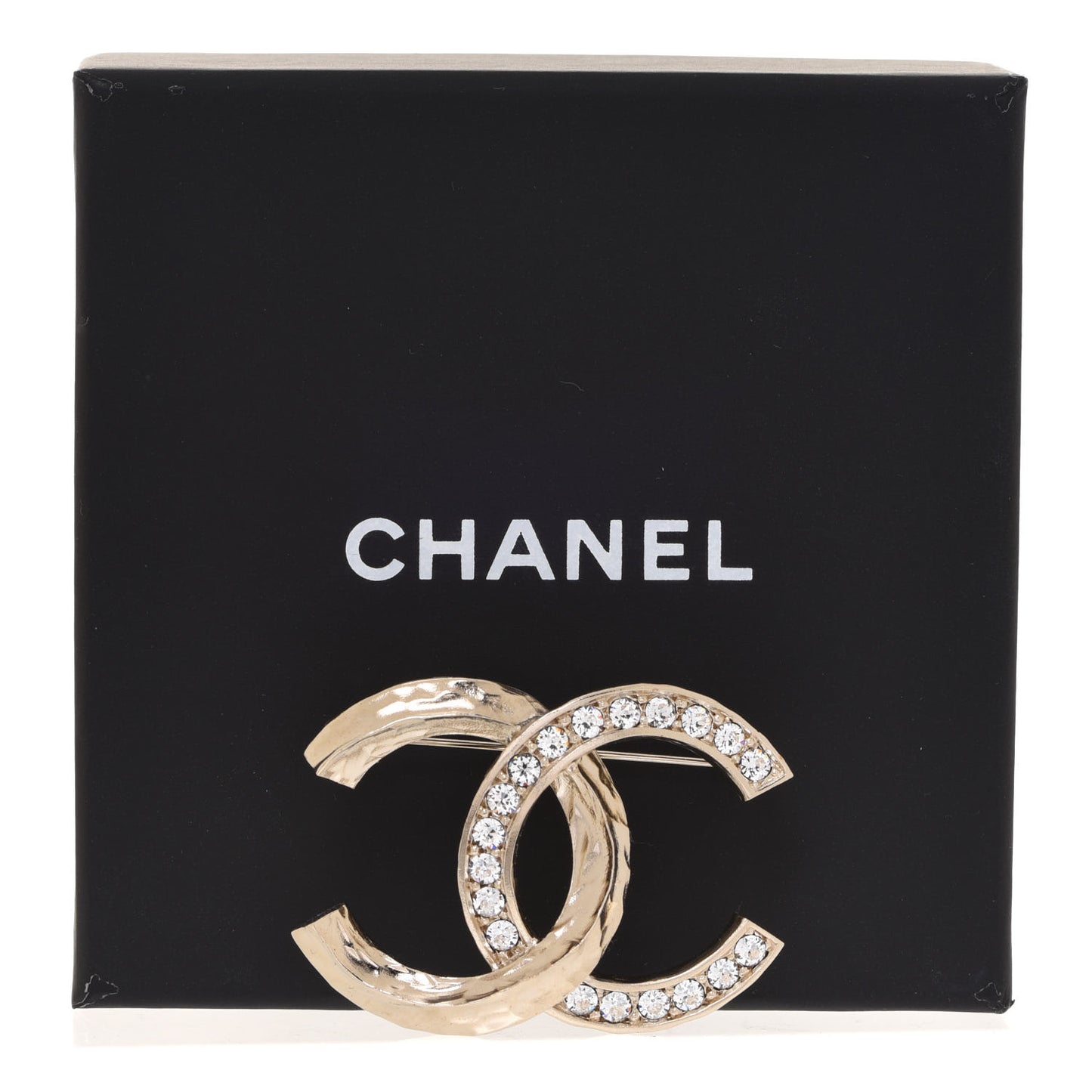 Textured Metal Crystal CC Brooch Light Gold