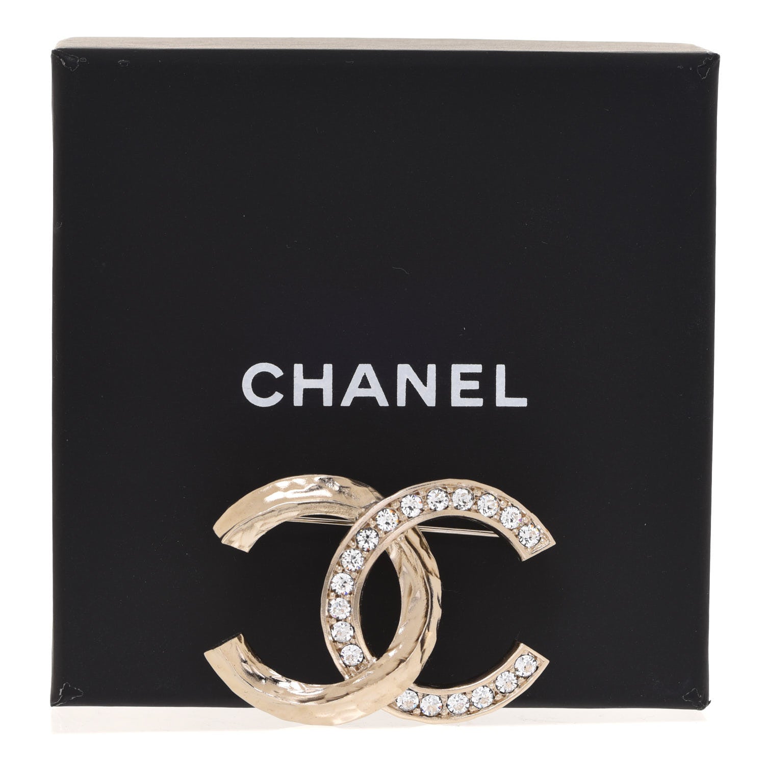 Chanel Textured Metal Crystal CC Brooch Light Gold 5 of 5