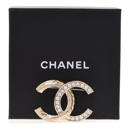 Chanel Textured Metal Crystal CC Brooch Light Gold 5 of 5