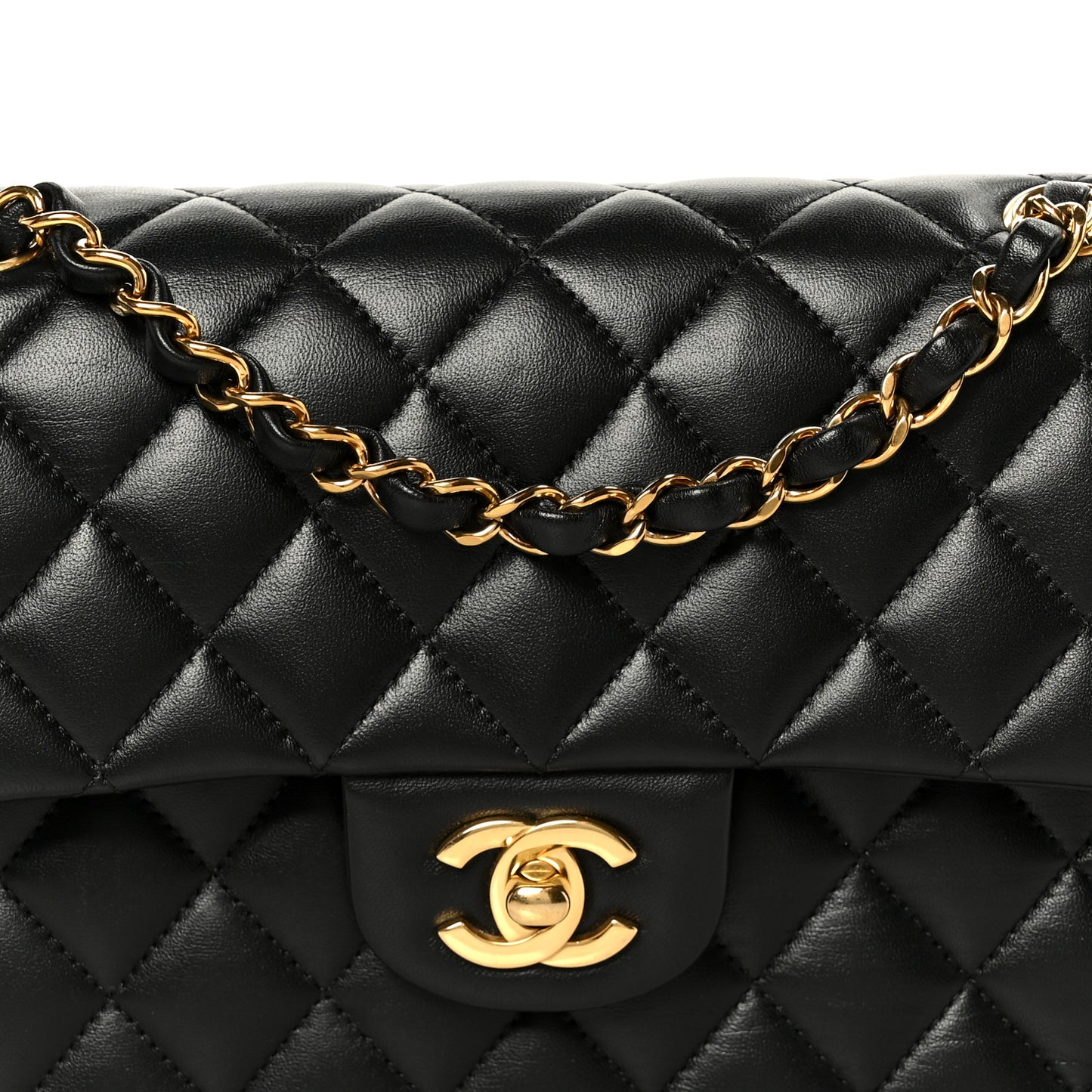 Lambskin Quilted Small Double Flap Black
