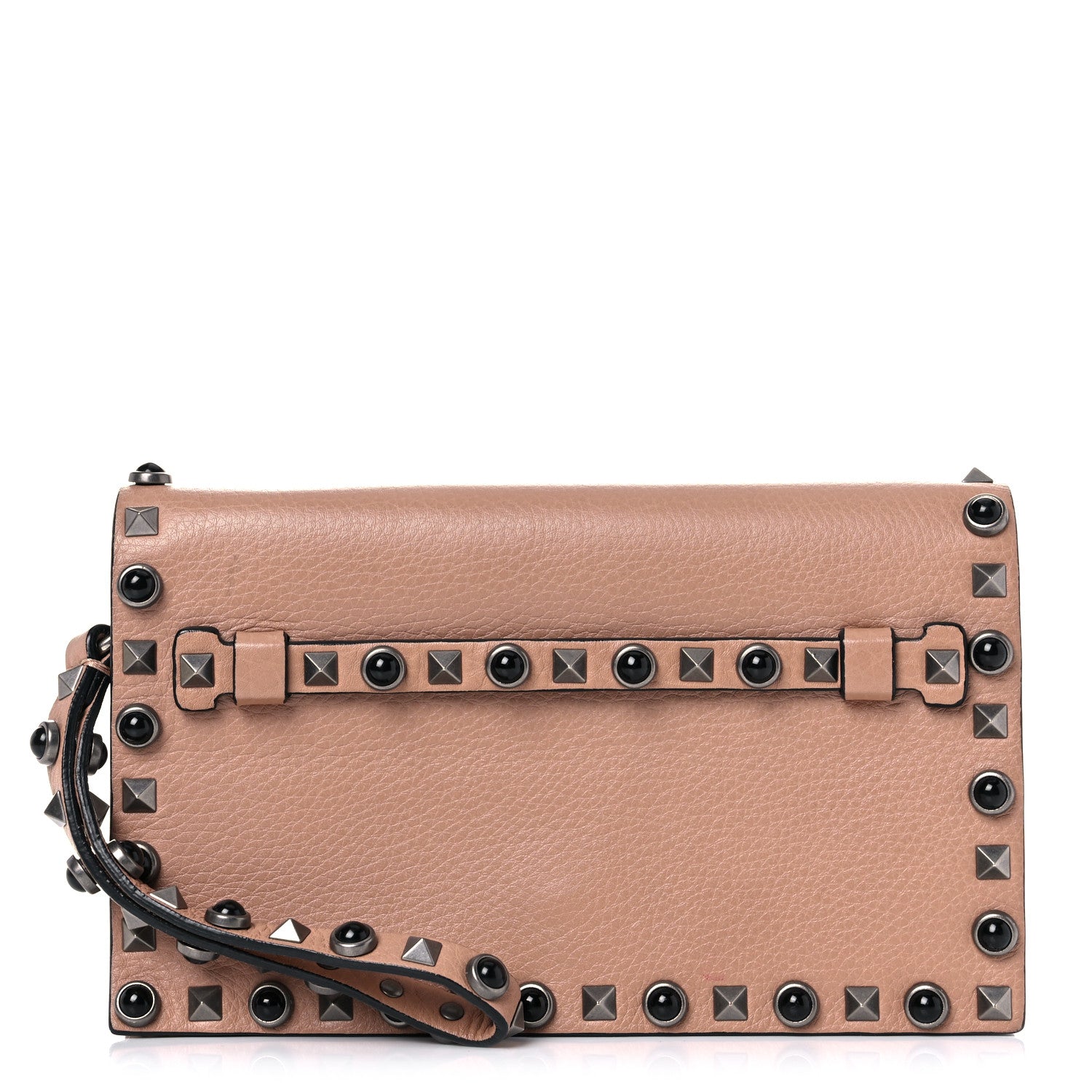 Valentino Garavani Pebbled Calfskin Onyx Small Rockstud Rolling Wristlet Clutch Soft Noisette 1 of 15