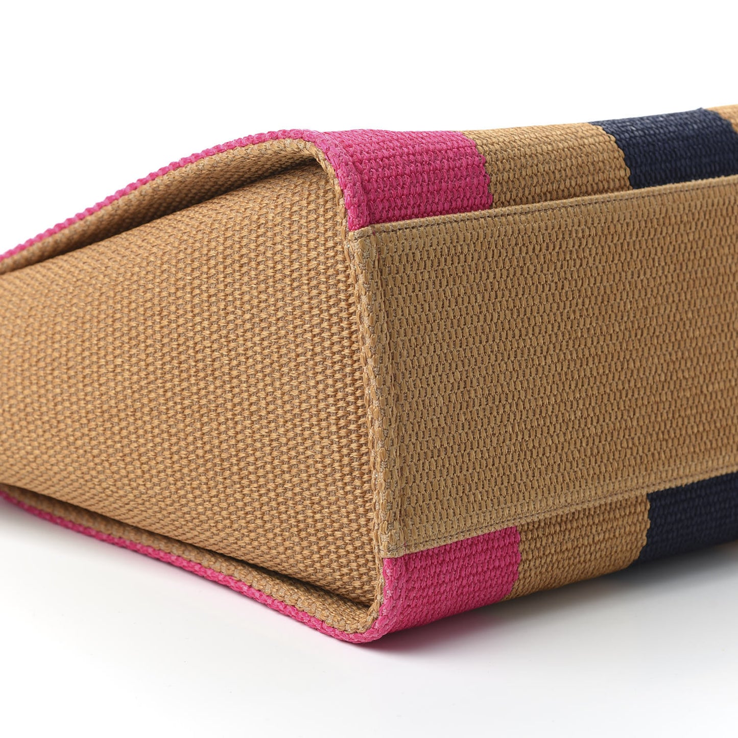 Straw Raffia Calfskin Striped Medium Deauville Tote Dark Beige Fuchsia Navy Blue