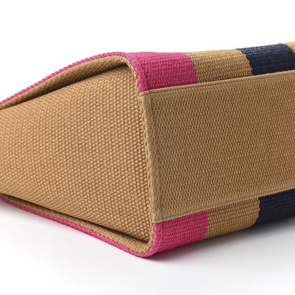 Chanel Straw Raffia Calfskin Striped Medium Deauville Tote Dark Beige Fuchsia Navy Blue 6 of 10