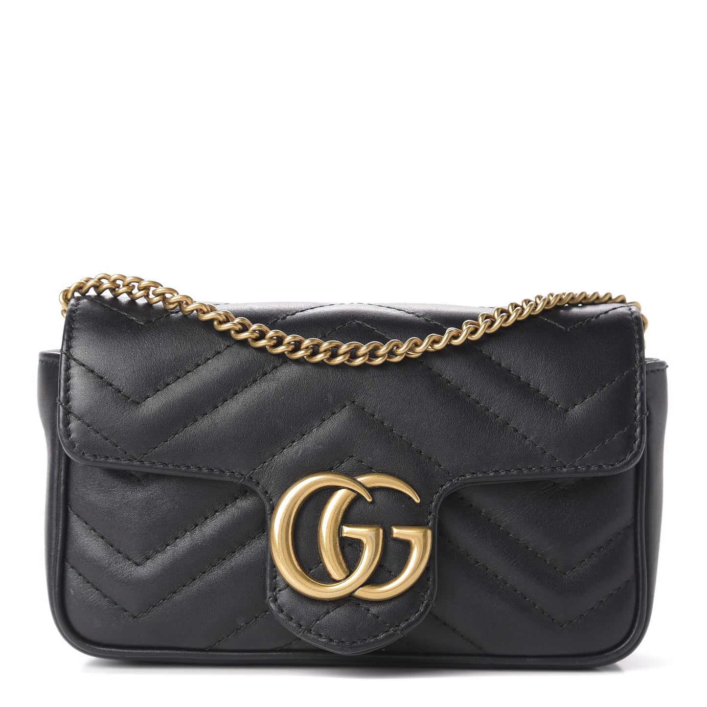 Calfskin Matelasse Super Mini GG Marmont Shoulder Bag Black