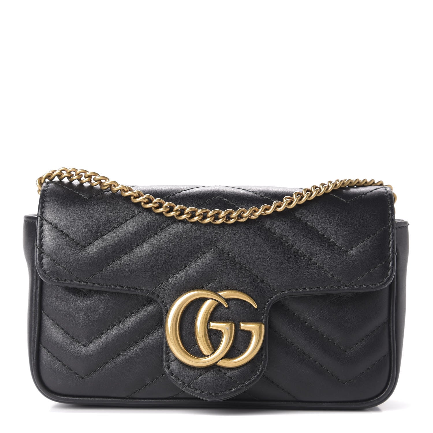 Gucci Calfskin Matelasse Super Mini GG Marmont Shoulder Bag Black 1 of 12