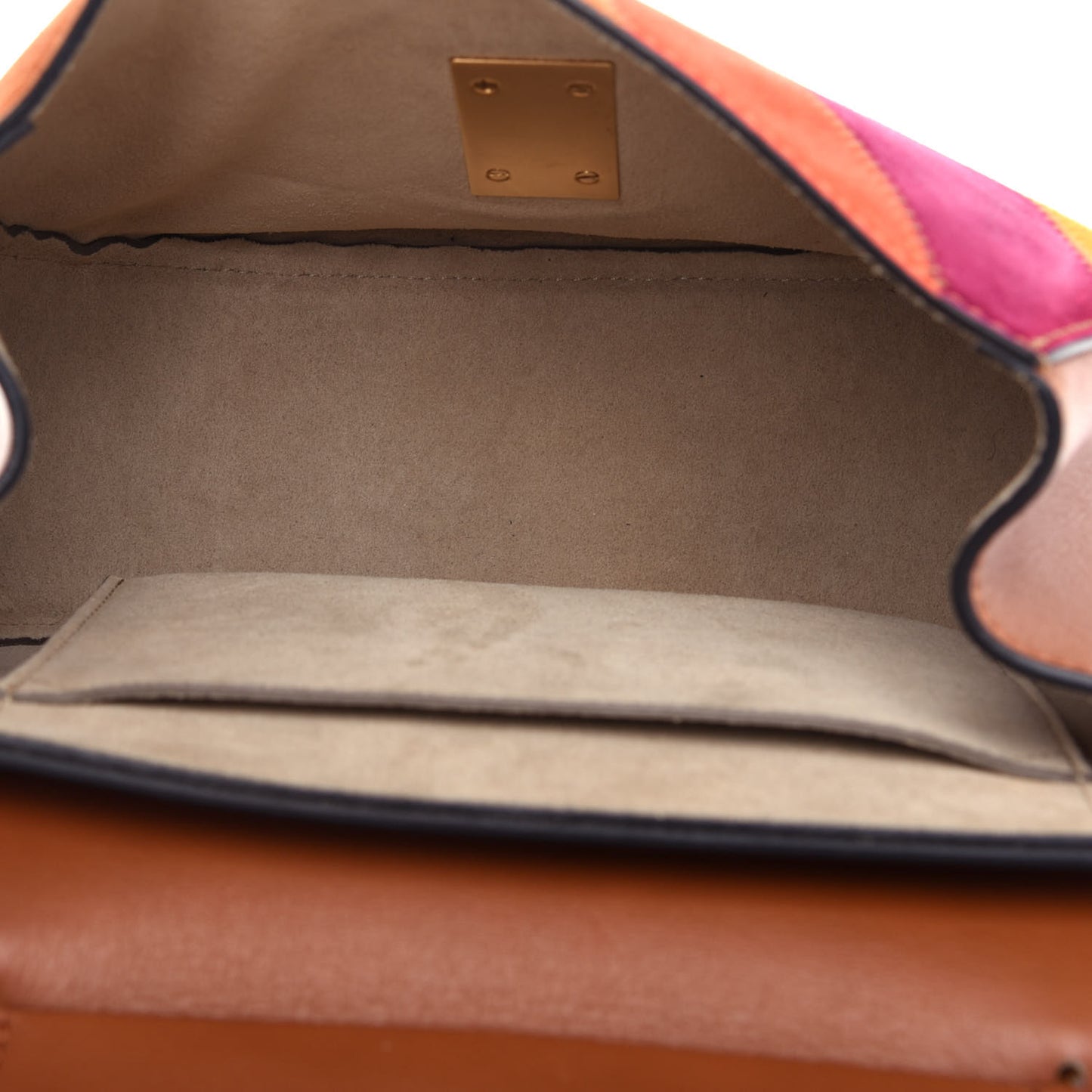 Calfskin Suede Rainbow Patchwork Drew Shoulder Bag Caramel