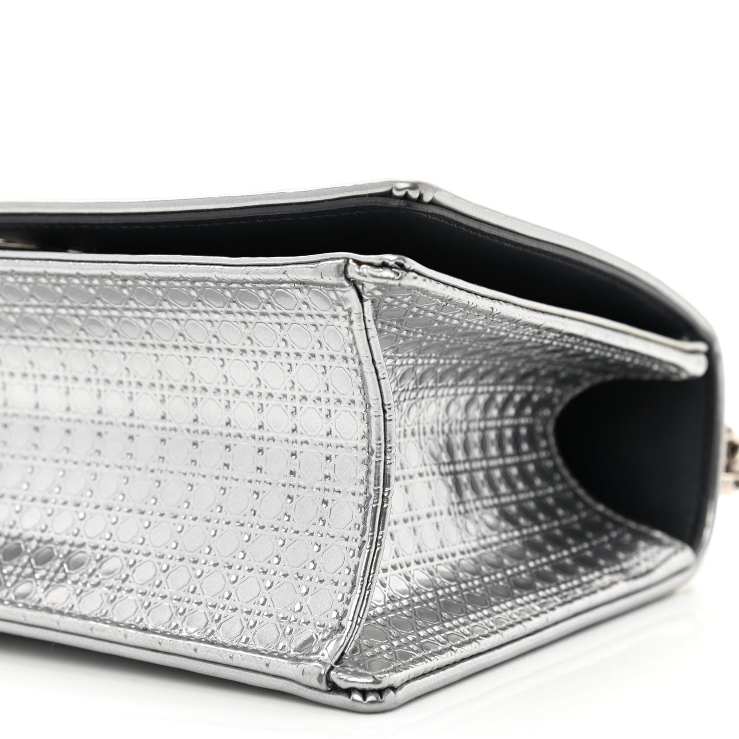 Metallic Patent Micro-Cannage Small Diorama Flap Bag Silver