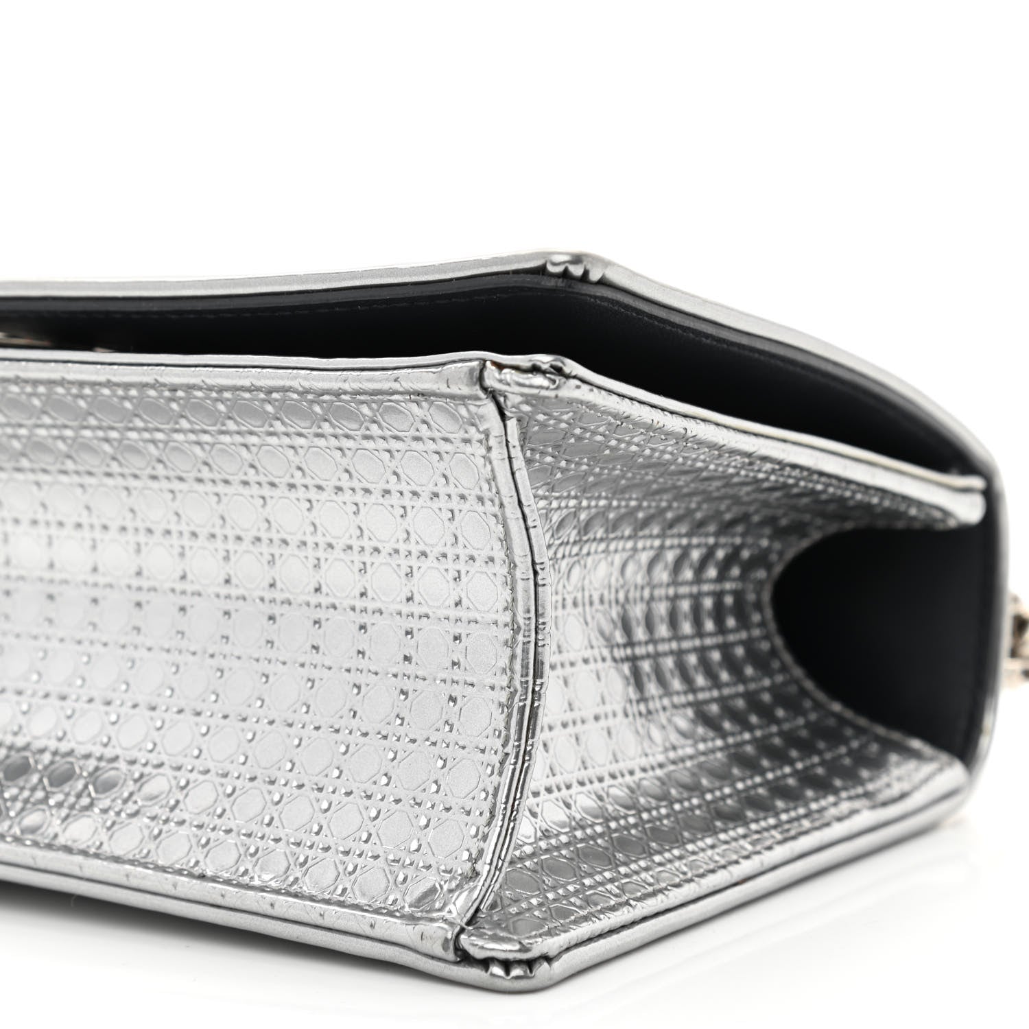 Christian Dior Metallic Patent Micro-Cannage Small Diorama Flap Bag Silver 9 of 9