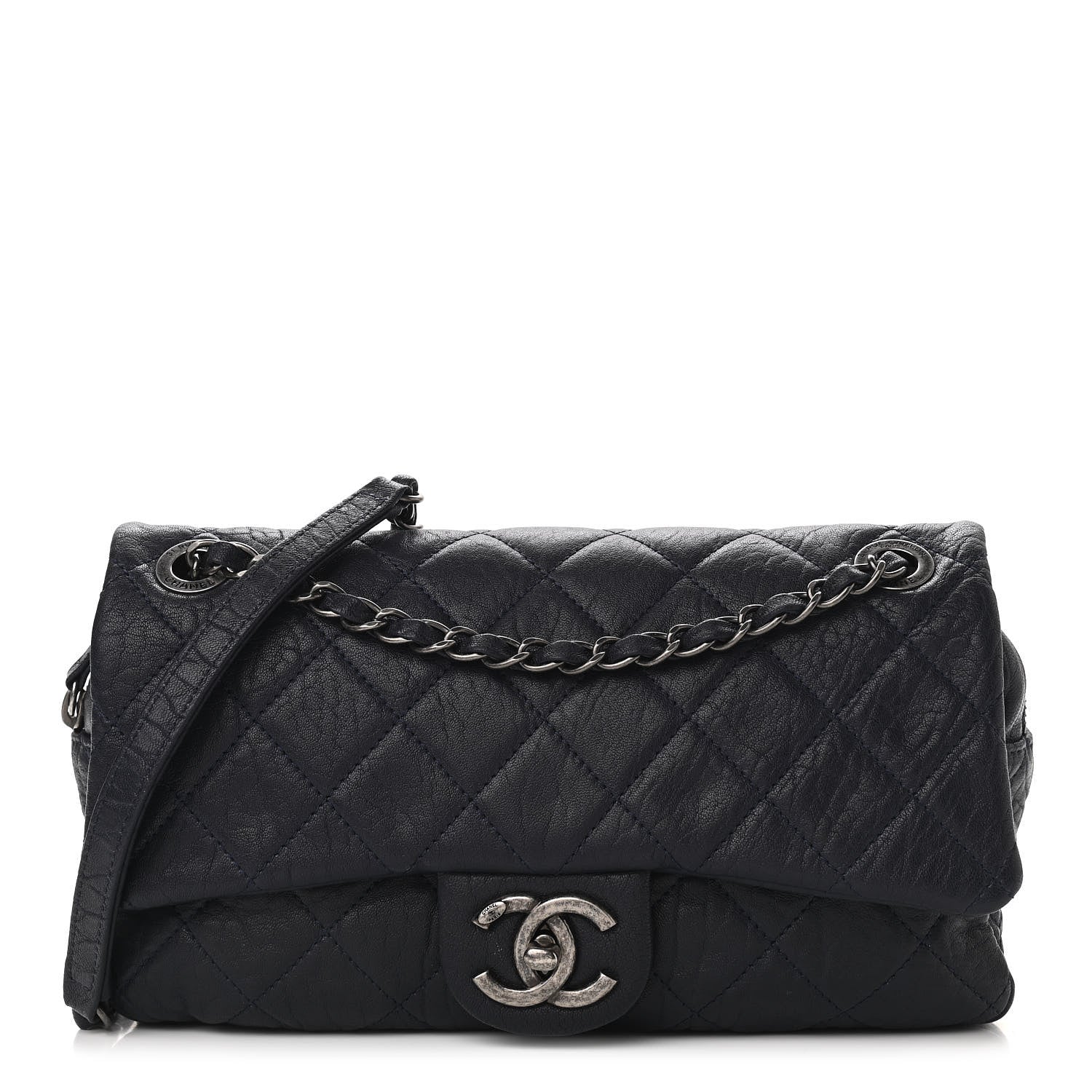 Chanel Sheepskin Quilted Medium Easy Flap Navy Blue 1 of 11