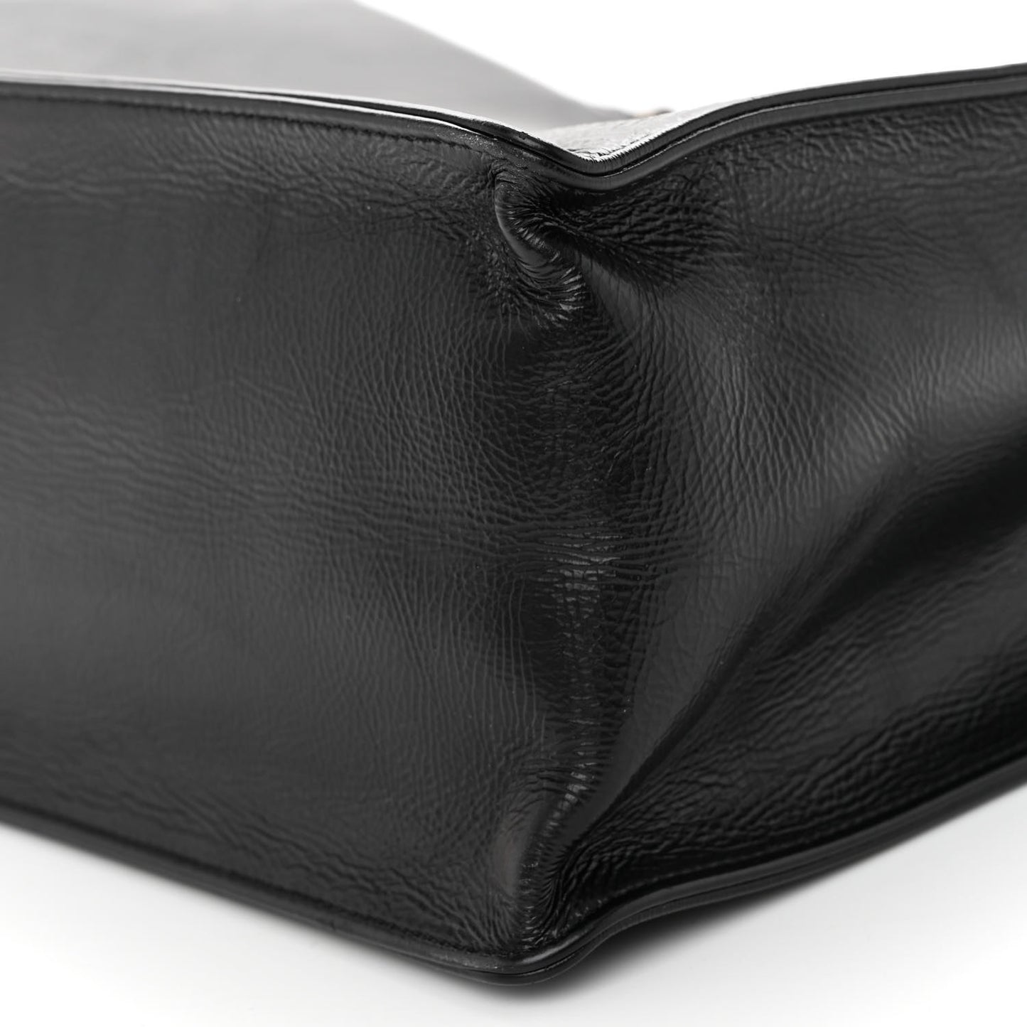 Shiny Aged Calfskin Shopping Bag Black