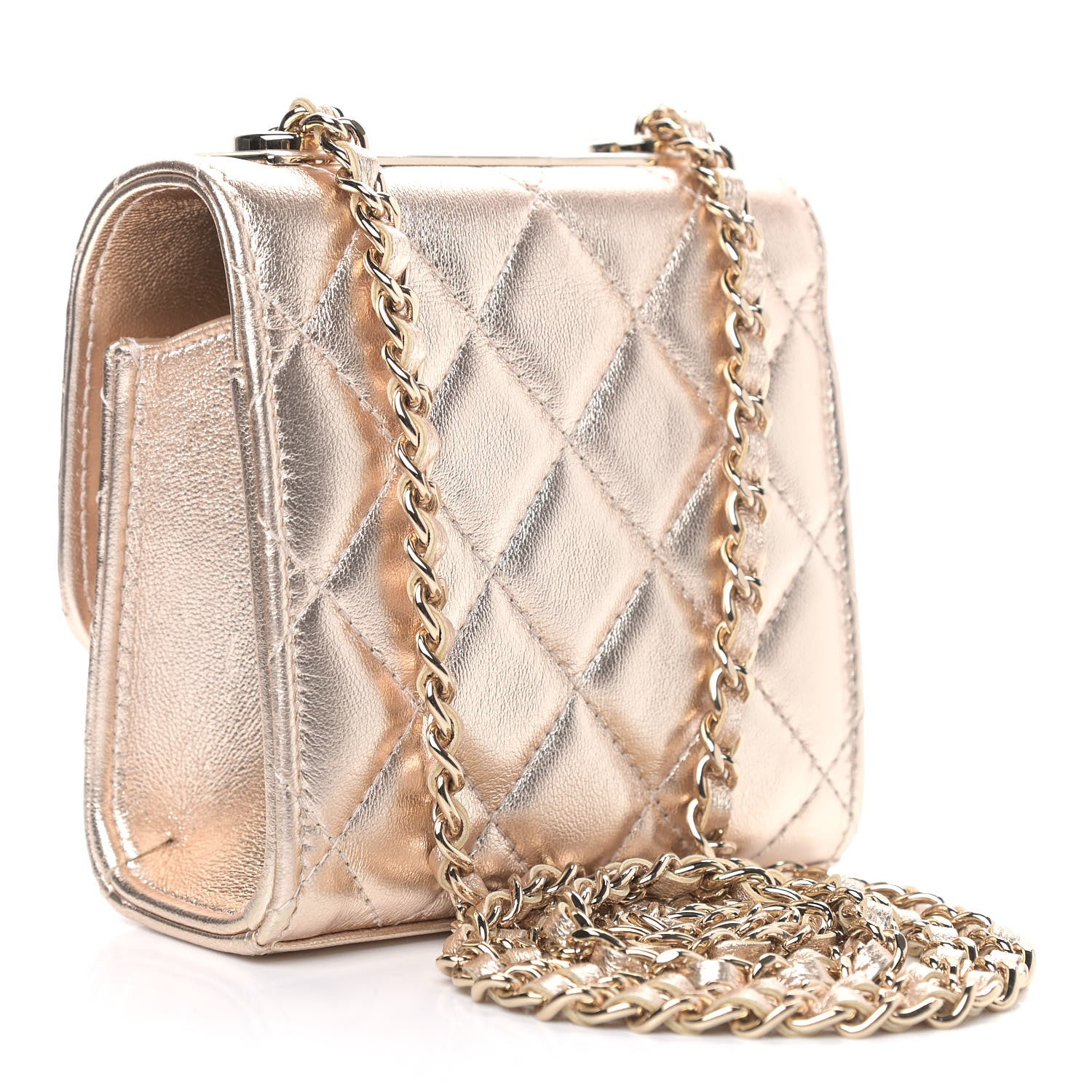 Chanel Metallic Lambskin Quilted Mini Trendy CC Clutch With Chain Gold 2 of 9