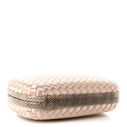 Bottega Veneta Satin Ayers Intrecciato Chain Knot Clutch Nude 4 of 10