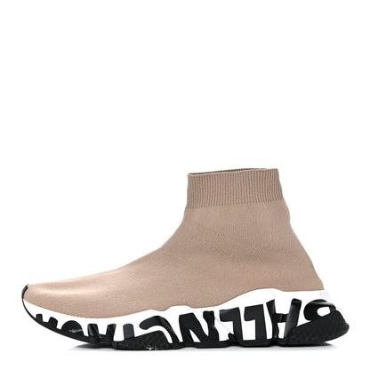 Balenciaga Neoprene Knit Womens Speed Graffiti Sneakers 38 Beige White Black 1 of 16