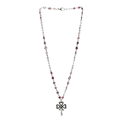 Gucci Sterling Silver Crystal Pearl Heart Ribbon Pendant Necklace 3 of 5