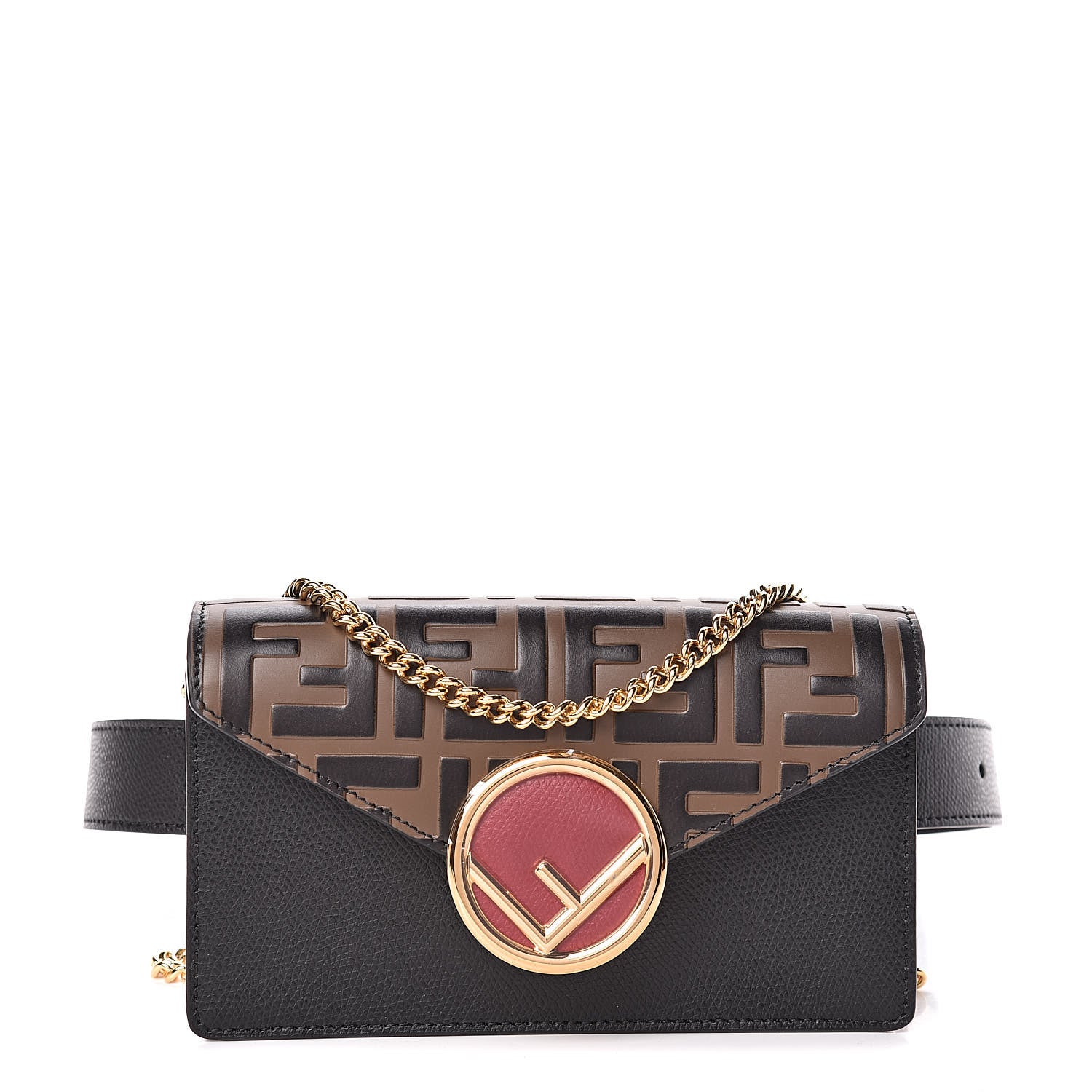 Fendi Vitello Cruise F is Fendi Bi-Color FF 1974 Embossed Envelope Belt Bag Maya Black 1 of 11