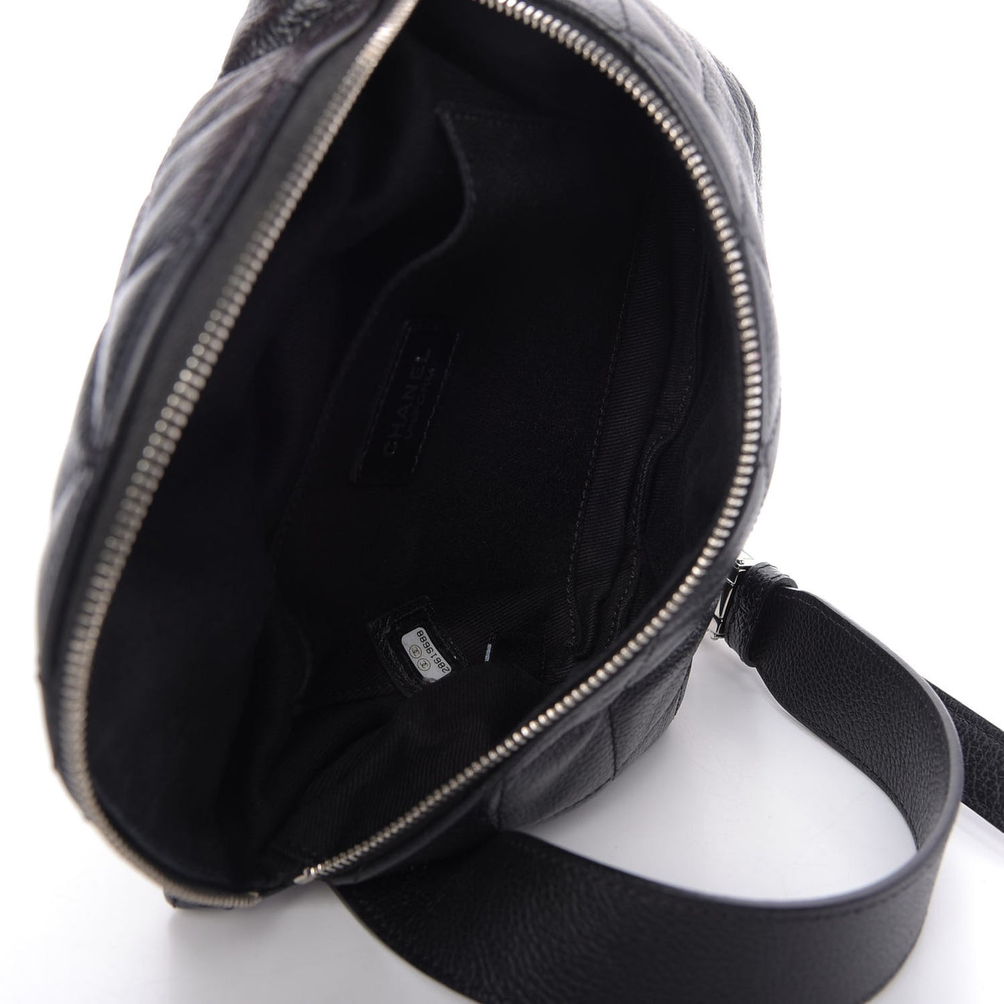 Grained Calfskin Quilted Waist Belt Bag Black
