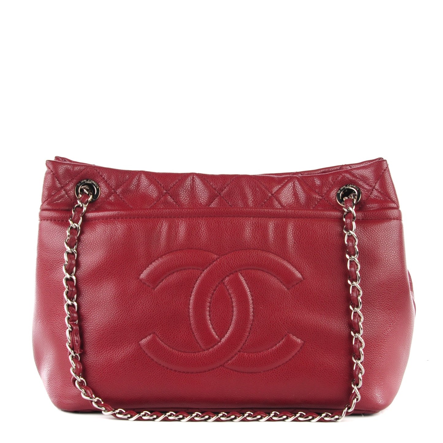 Caviar Quilted Large Timeless CC Soft Tote Dark Red