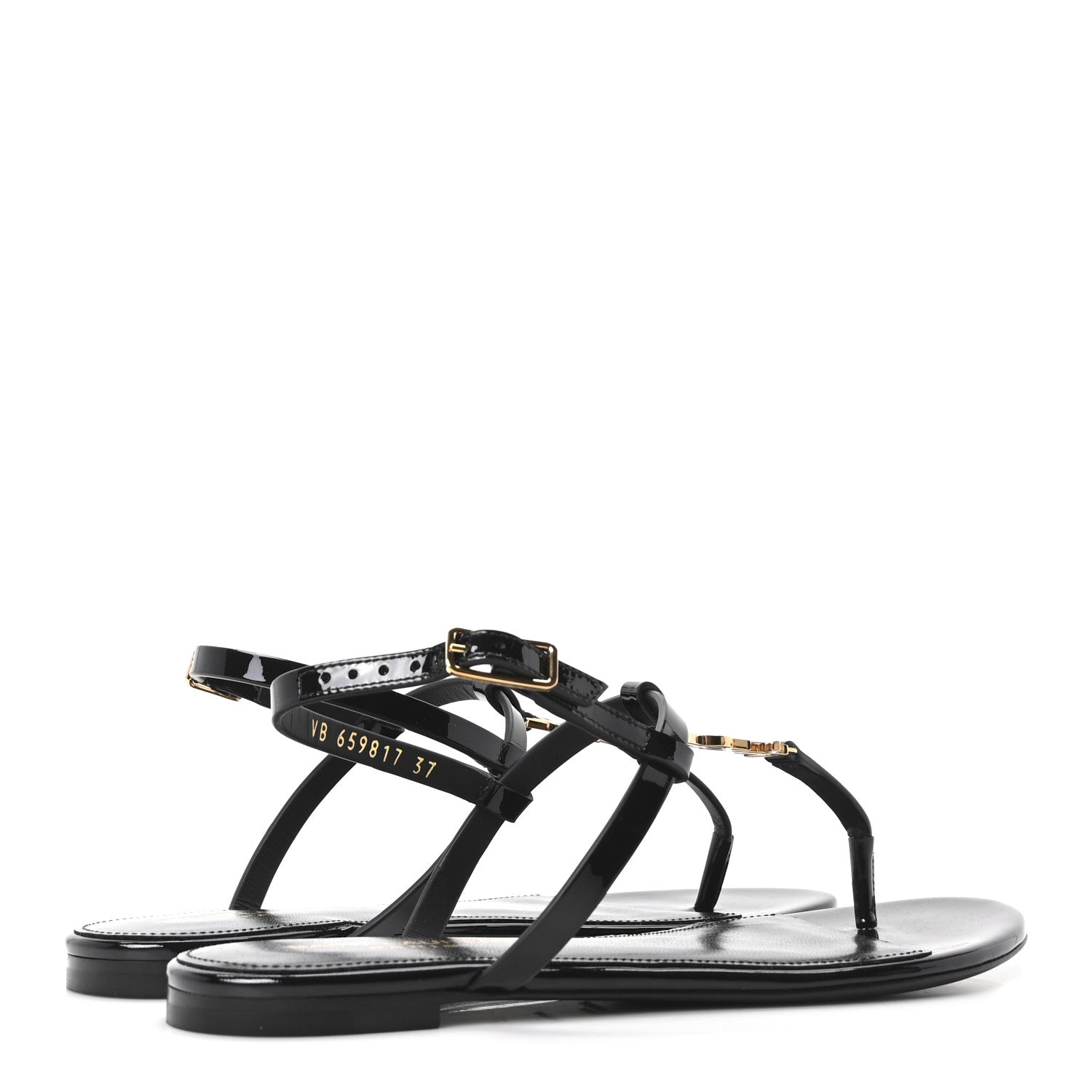 Saint Laurent Vitello Vernice Soft Cassandra 05 Monogram Flat Sandals 37 Oro Antico Black 5 of 10