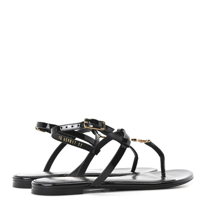 Saint Laurent Vitello Vernice Soft Cassandra 05 Monogram Flat Sandals 37 Oro Antico Black 5 of 10