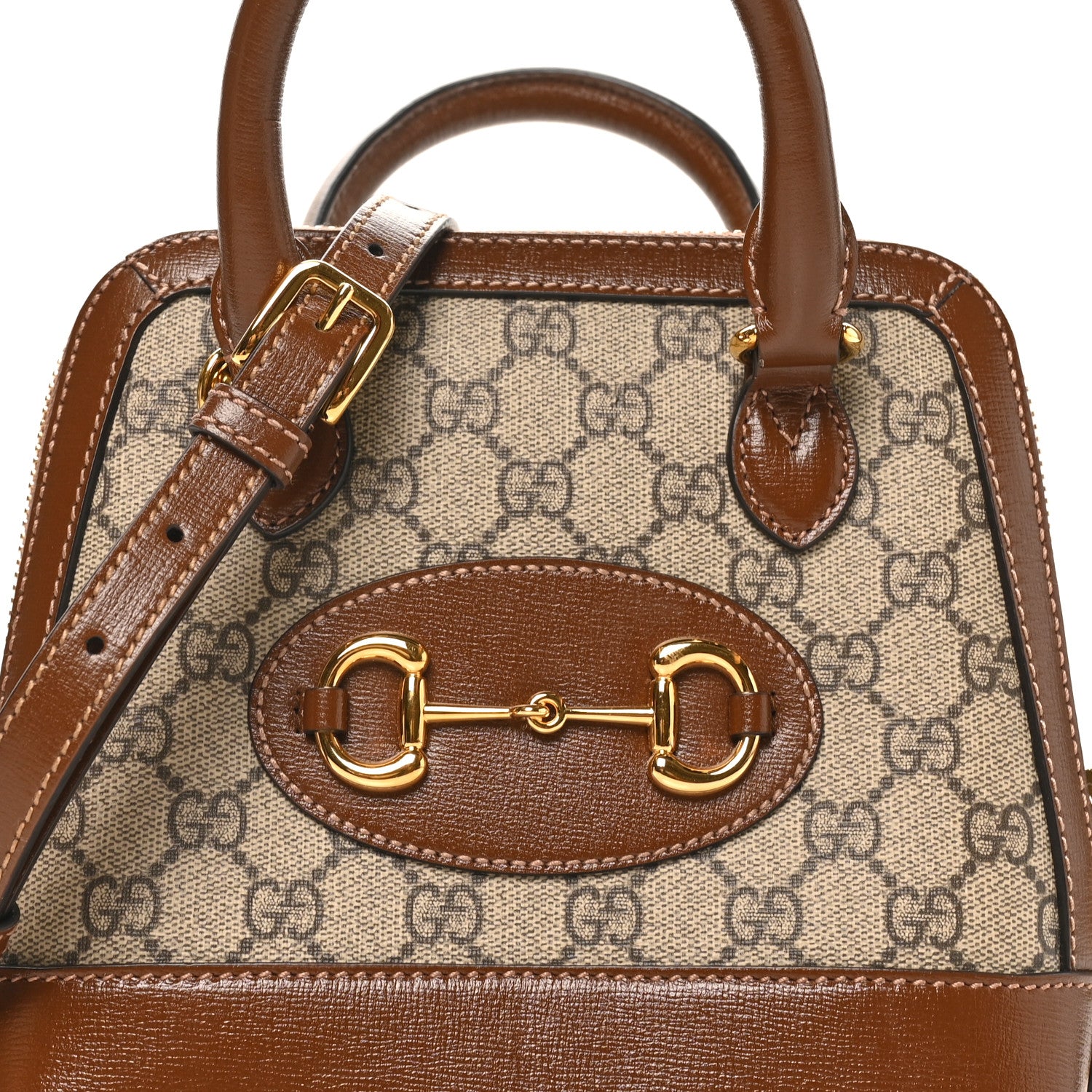 Gucci GG Supreme Monogram Azalea Calfskin Mini Horsebit 1955 Top Handle Bag Beige Ebony Brown Sugar 8 of 10