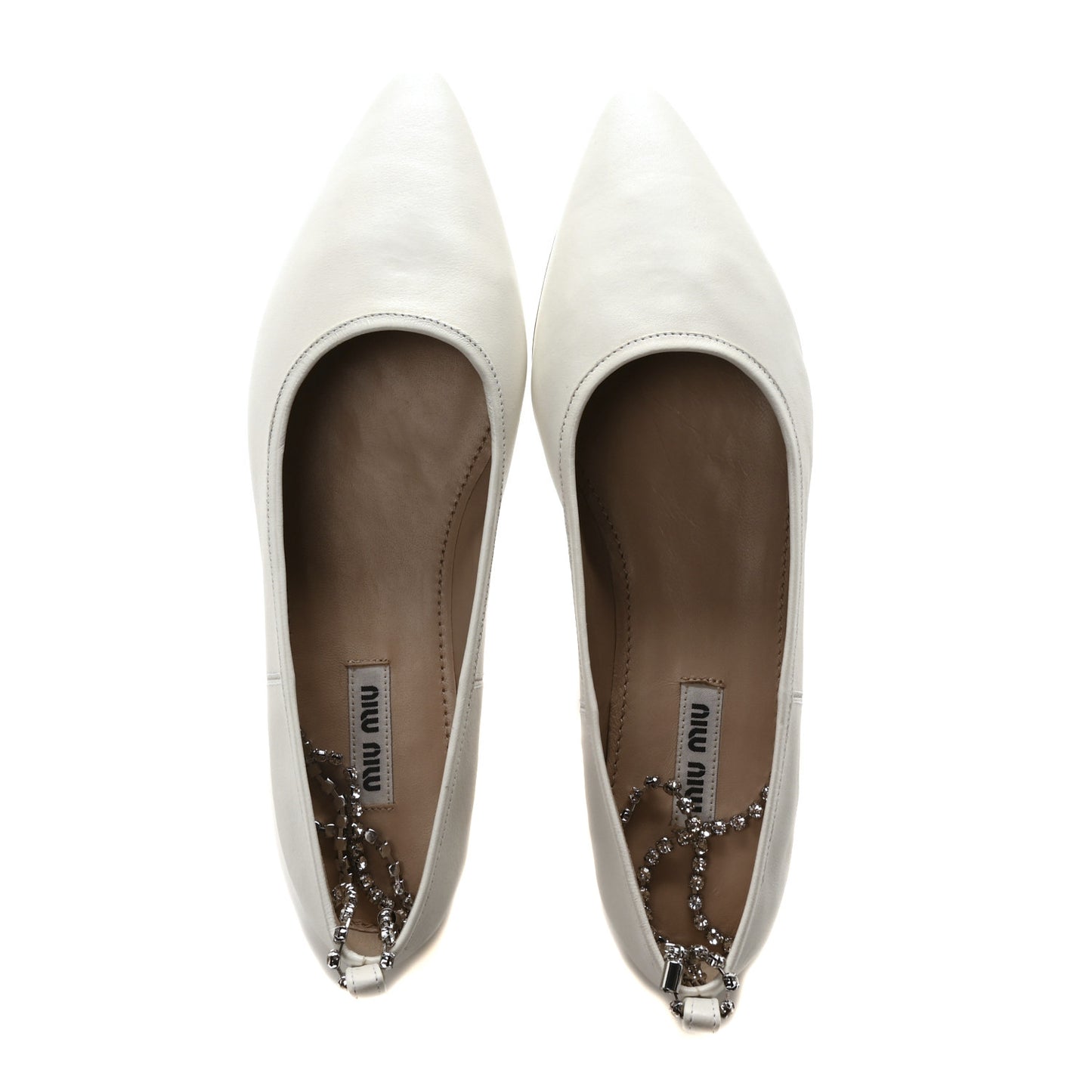 Nappa Crystal Ankle Strap Ballerina Flats 35 White