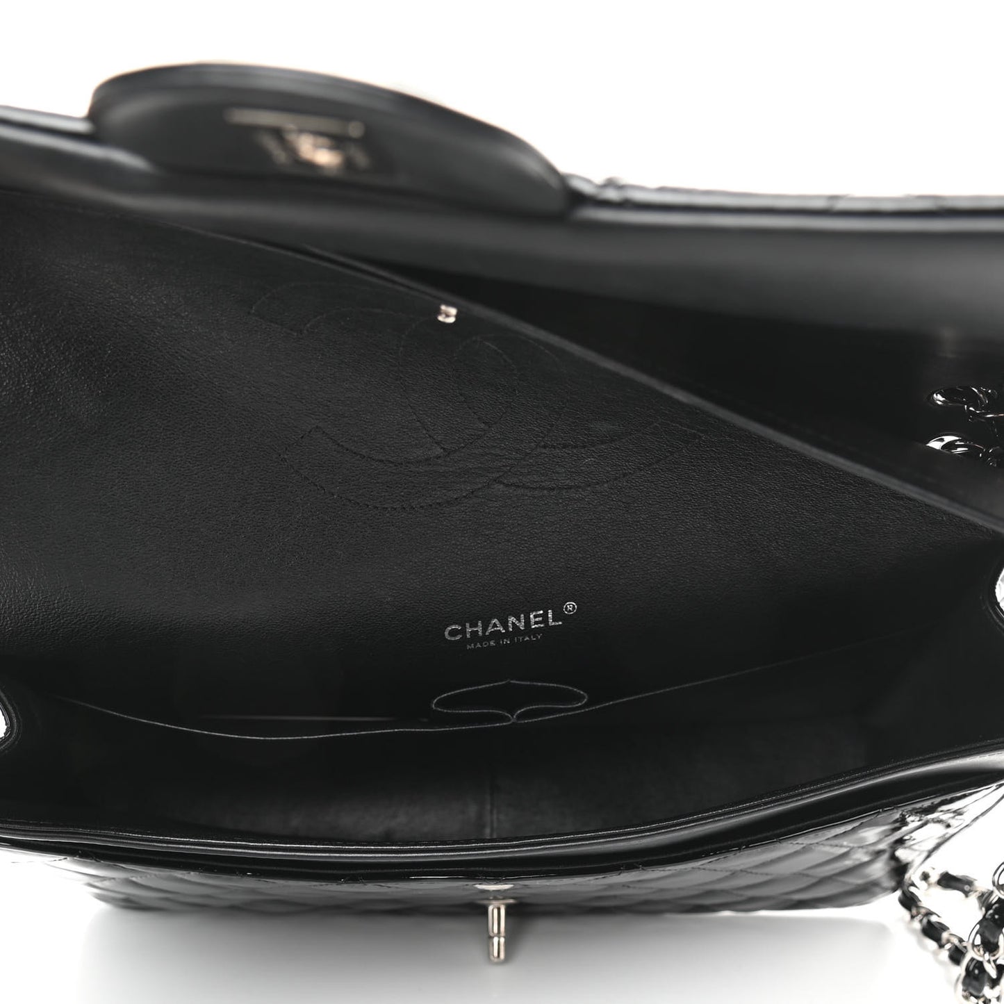 Patent Quilted Maxi Double Flap Black