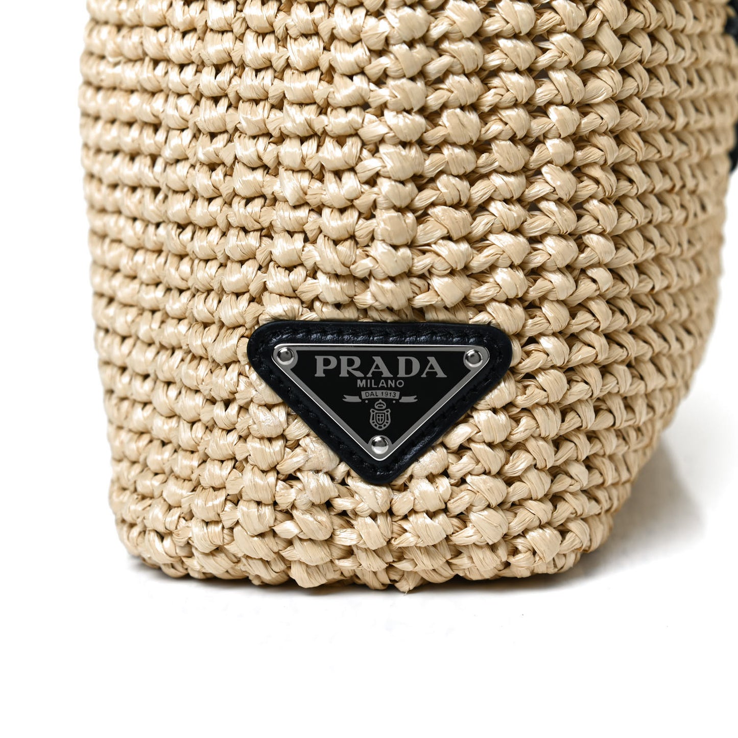 Yarn Raffia Effect Crochet Embroidered Small Logo Tote Naturale